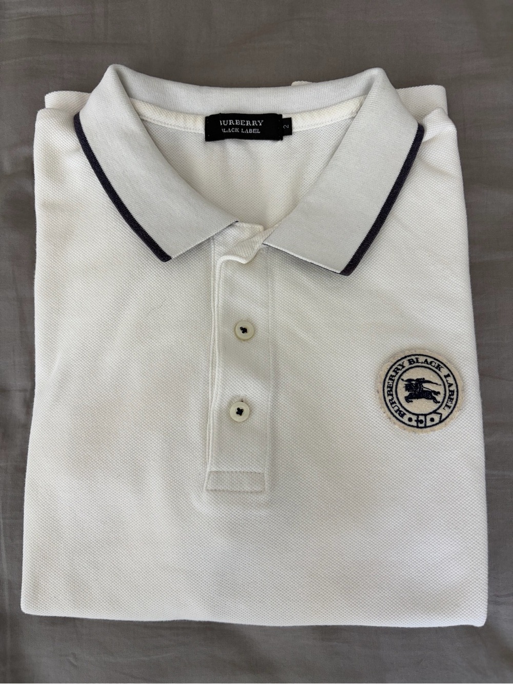 Burberry Black Label White Polo with Navy Trim